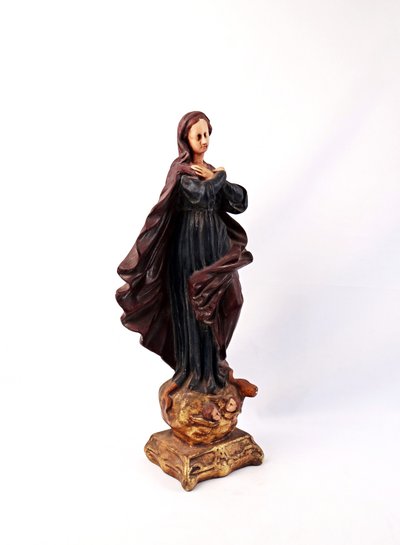 Immaculate Virgin with a serpent on a globe and cherubs, plaster, Portugal, late 19th century