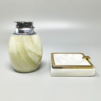 1960s Mid-Century Modern Italian Onyx Smoking Set with Table Lighter & Ashtray