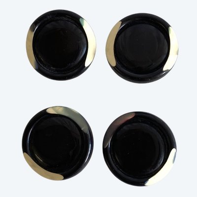 4 boutons anciens noirs et blancs en bakélite  Art Déco
