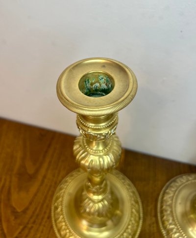 Pair of large Louis XVI style candlesticks/flaps