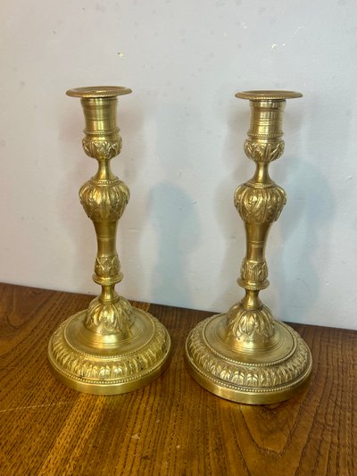 Pair of large Louis XVI style candlesticks/flaps