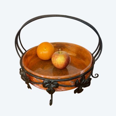 Coupe à fruit pâte de verre et fer forgé