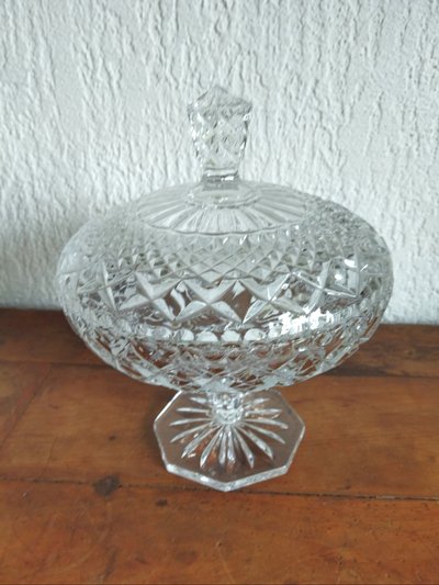 Large Antique Candy Dish on a Pedestal in Cut and Molded Crystal