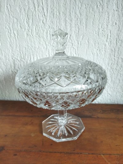 Large Antique Candy Dish on a Pedestal in Cut and Molded Crystal