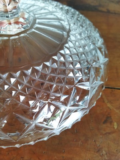 Large Antique Candy Dish on a Pedestal in Cut and Molded Crystal