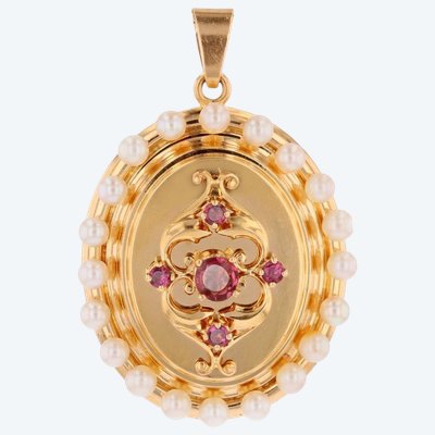 Cultured Pearl And Garnet Medallion Pendant