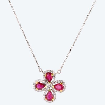 Ruby And Diamond Clover Necklace
