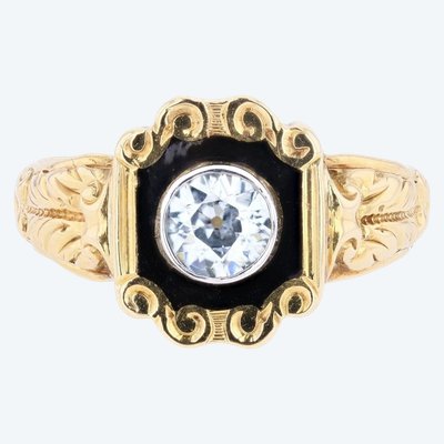 Vintage Diamond And Black Enamel Ring