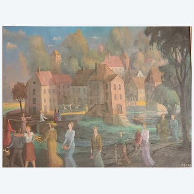 Etienne Nosjean - (1937 - 2013) - Mostra al castello - olio su tavola - 1987