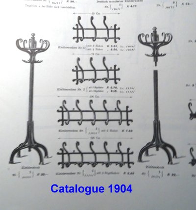 Appendiabiti da parete THONET a 5 curve, 1900 circa