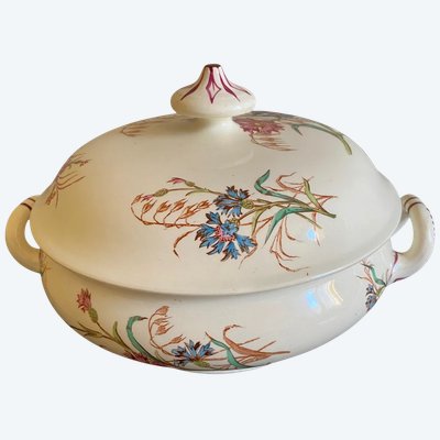 Französische Kornblumen-Terrine aus Steingut von Keller & Guérin, Lunéville, 1890er Jahre