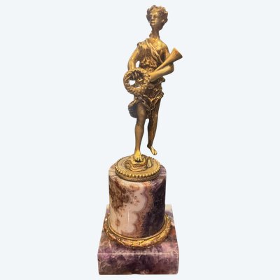 STATUETTE ALLÉGORIQUE - BRONZE DORÉ - MILLET - SOCLE BLUE JOHN - FRANCE - XIX ÈME