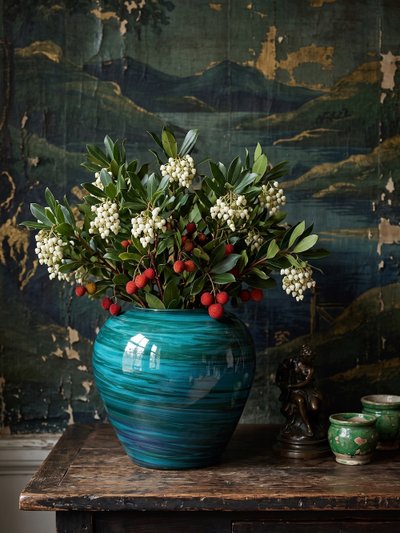 Grande vaso in ceramica a terre miste, smalto verde malachite, anni ’50-’70
