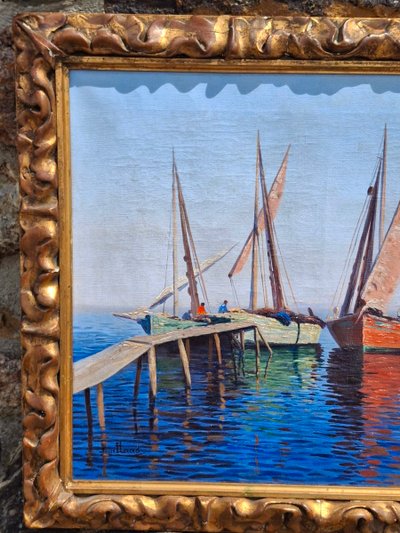 Huile sur toile voiliers vers Saint-Tropez Louis Haas (1870-1923)
