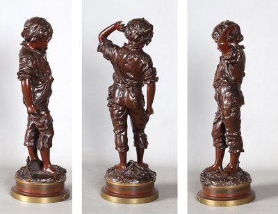 19th-century bronze, signed: Charles ANFRIE, 42 cm, “Accident”