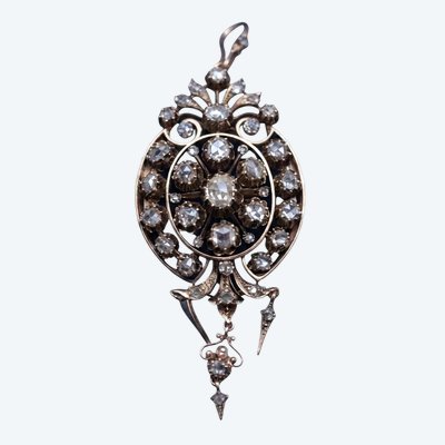 Victorian stomach-shaped pendant brooch with a large rose-cut diamond