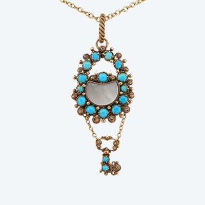 Georgian 18-karat gold and turquoise pendant brooch, “Key to My Heart,” 1810
