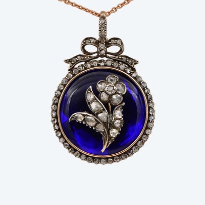 "Myosotis" Pendant in Bristol Glass and a Georgian Rose-Cut Diamond