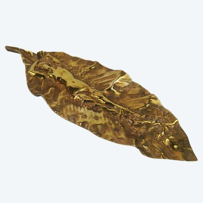 Sculpture Art Nouveau en bronze"Feuille "par Georges Delpérier