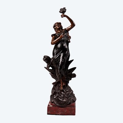 Art Nouveau sculpture, "Allegory of Spring," in régulé, signed by Charles Ruchot