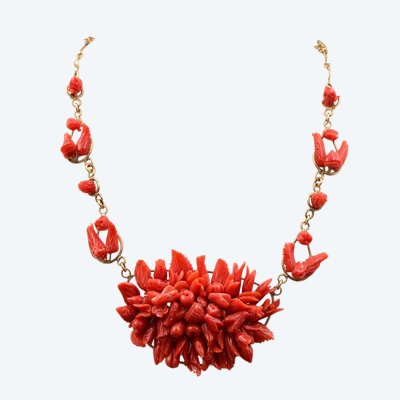 Tutti Frutti Necklace with Solid Red Coral in 9 KT Rose Gold