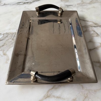 Jujuy rectangular silver-plated metal tray with alpaca horn handles