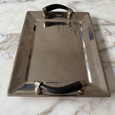 Jujuy rectangular silver-plated metal tray with alpaca horn handles