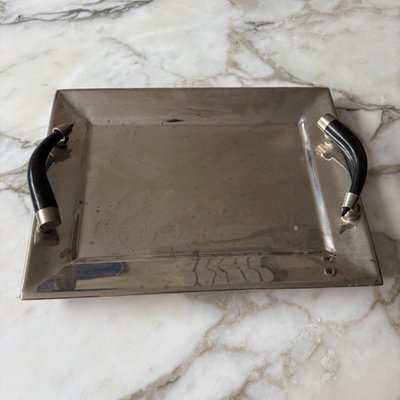 Jujuy rectangular silver-plated metal tray with alpaca horn handles