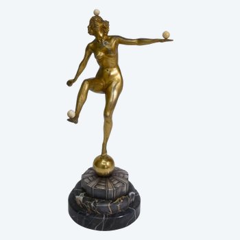 Ball Dancer Bronze Patina Golden And Silver 1930 Art Deco