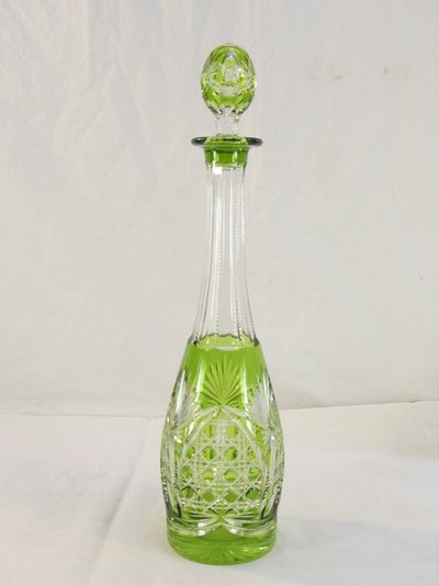 VAL SAINT LAMBERT Green Cut Crystal Decanter, SEVILLA Model