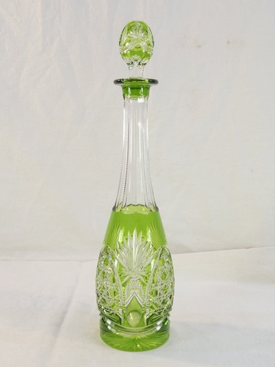 VAL SAINT LAMBERT Green Cut Crystal Decanter, SEVILLA Model