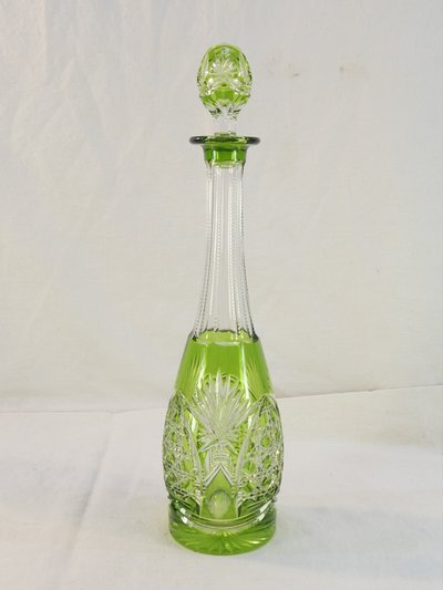 VAL SAINT LAMBERT Green Cut Crystal Decanter, SEVILLA Model