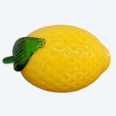 Grand citron en verre de Murano vintage des années 70, 20 x 12 cm. Très bon état
