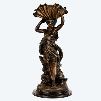 Henri Picard – Importante coupe aux pampres portée par une Bacchante – Bronze patiné, XIXᵉ