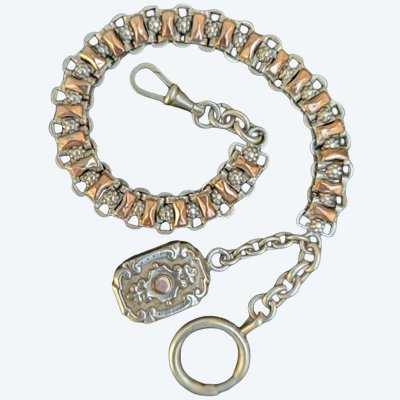 Chaine de montre Chaine de Garde Française Napoléon III Chatelaine Argent & Vermeil