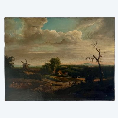 Olio su tela, paesaggio rurale