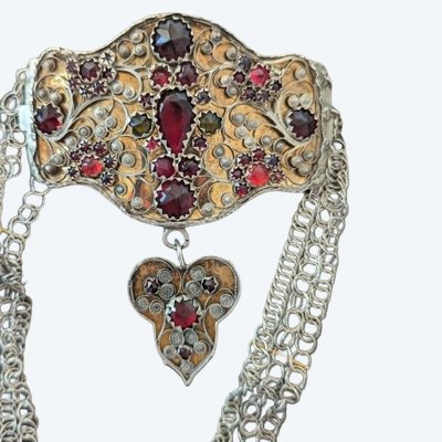 Antique Swedish Convertible Necklace-Brooch in silver & vermeil (gold over silver) and glass