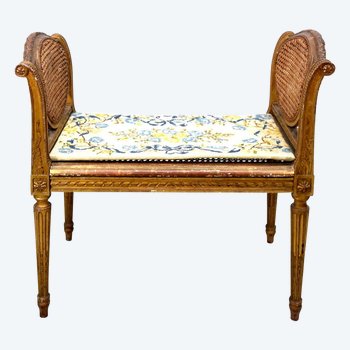 Rattan-Klavierhocker um 1900 im Louis XVI-Stil