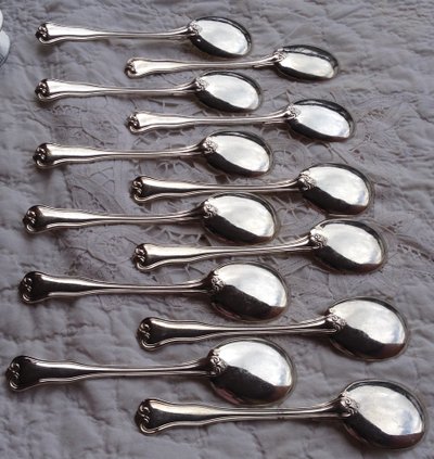 12 cuillères à glace individuelles en argent massif minerve Orfèvre Hénin &Cie