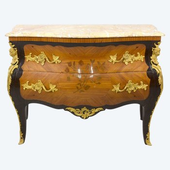 Commode Sauteuse Louis XV Marqueterie Florale 1900