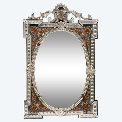 Venetian Mirror with Renaissance Style Brackets – Enameled Beveled Glass – 19th Century