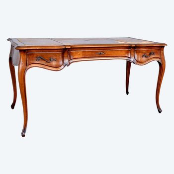 Bureau Plat à Tirettes En Noyer De Style Louis XV 