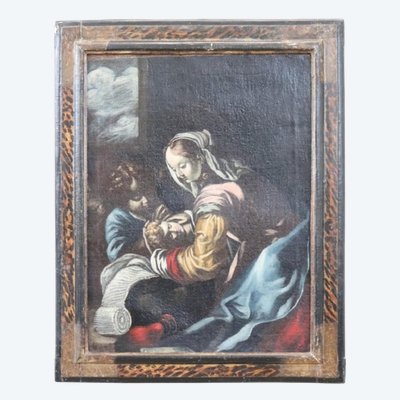 Oil Painting on Canvas, Madonna with Child and Angel Italy 17th Century