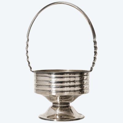 Zuccheriera/ciotola da sposa in metallo argentato Art Déco con corpo scanalato – XX secolo