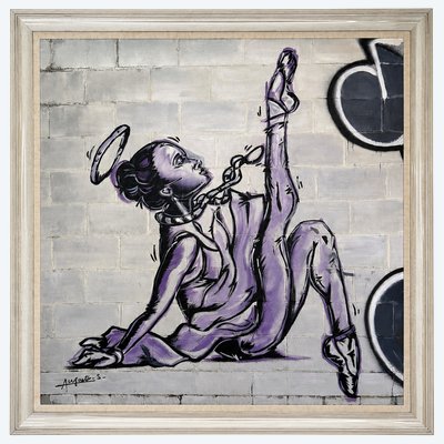 AUGUSTO S Ballerina incatenata Dipinto moderno Monumentale Street Art 160 × 160 cm