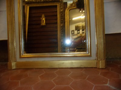 Specchio Art Déco in legno dorato e argentato, inizio XX secolo.