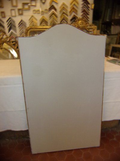 Specchio Art Déco in legno dorato e argentato, inizio XX secolo.