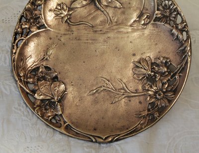 Gilt bronze trinket tray with dragonflies, signed Théophile Hingre (1832-1911)