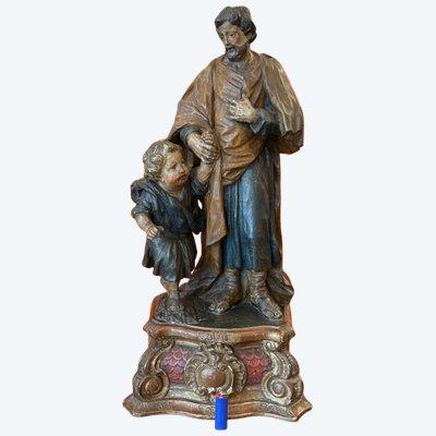 Saint Joseph et l’Enfant Jésus – Papier mâché polychrome, XVIIIe siècle