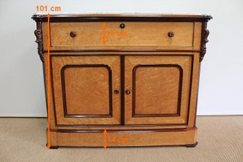 Buffet Écritoire en Érable Moucheté et Marbre de Carrare – Fin XIXe